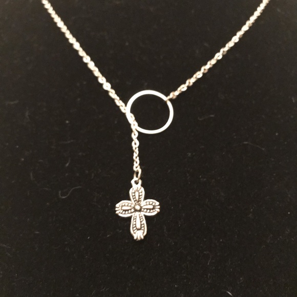 Loop Lariat Cross Pendant - Handmade Necklace - Picture 2 of 4